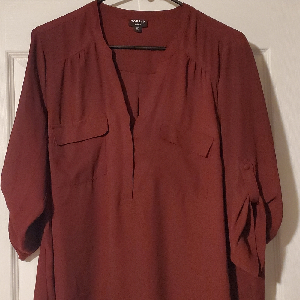 Torrid Deep Red Burgundy Harper Blouse Size 00, M/L
